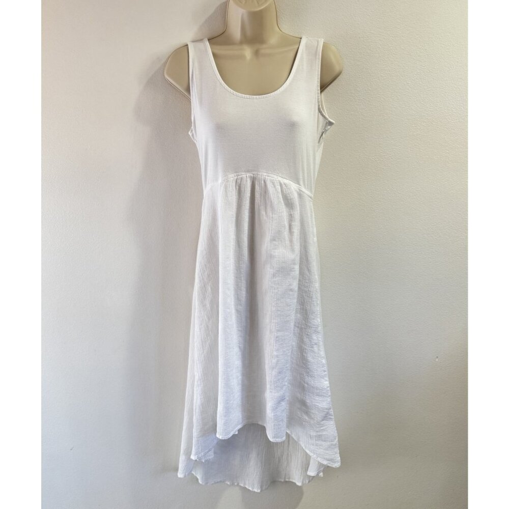 Vintage Y2K New York & Company Tank Dress S White Gauze Cotton High Low Beachy